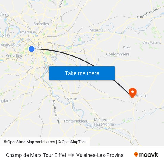Champ de Mars Tour Eiffel to Vulaines-Les-Provins map
