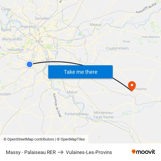 Massy - Palaiseau RER to Vulaines-Les-Provins map