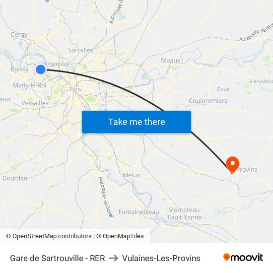 Gare de Sartrouville - RER to Vulaines-Les-Provins map