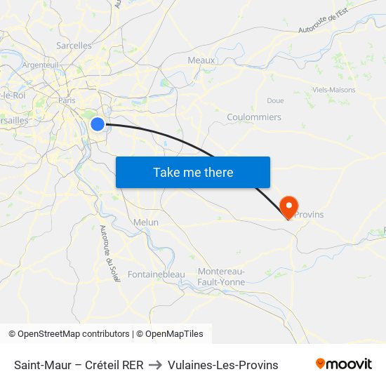 Saint-Maur – Créteil RER to Vulaines-Les-Provins map