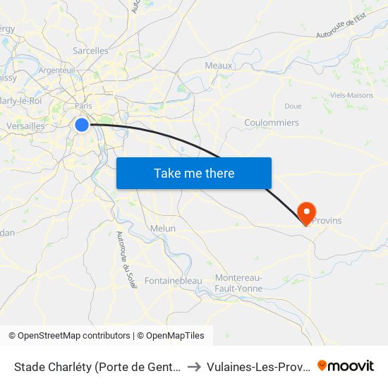 Stade Charléty (Porte de Gentilly) to Vulaines-Les-Provins map