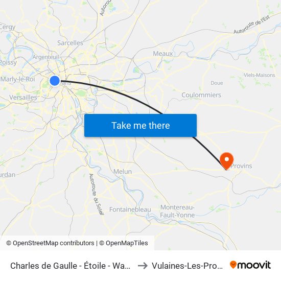 Charles de Gaulle - Étoile - Wagram to Vulaines-Les-Provins map
