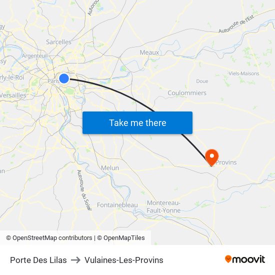 Porte Des Lilas to Vulaines-Les-Provins map