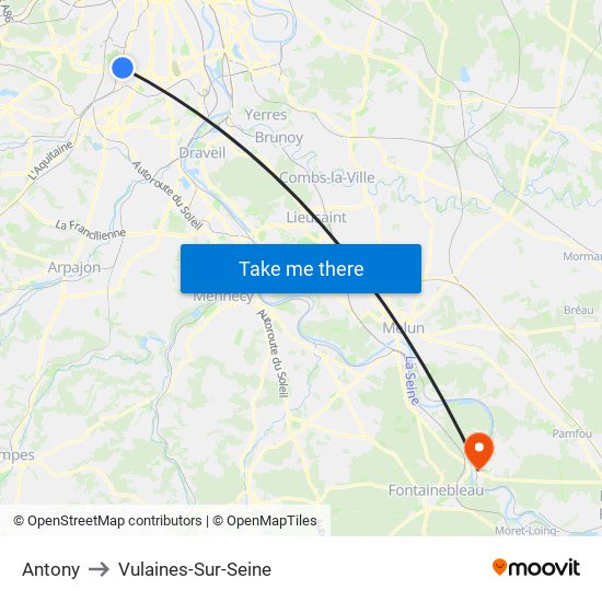 Antony to Vulaines-Sur-Seine map