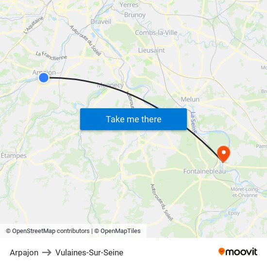 Arpajon to Vulaines-Sur-Seine map