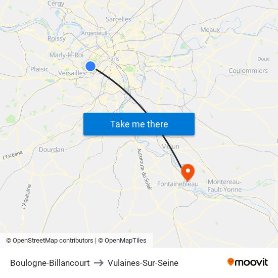 Boulogne-Billancourt to Vulaines-Sur-Seine map