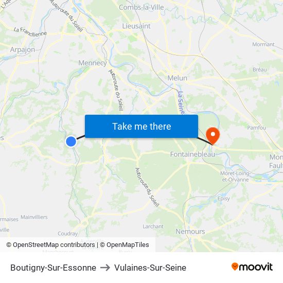 Boutigny-Sur-Essonne to Vulaines-Sur-Seine map