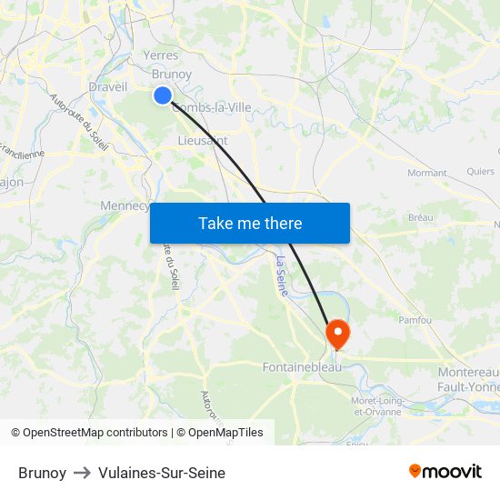 Brunoy to Vulaines-Sur-Seine map