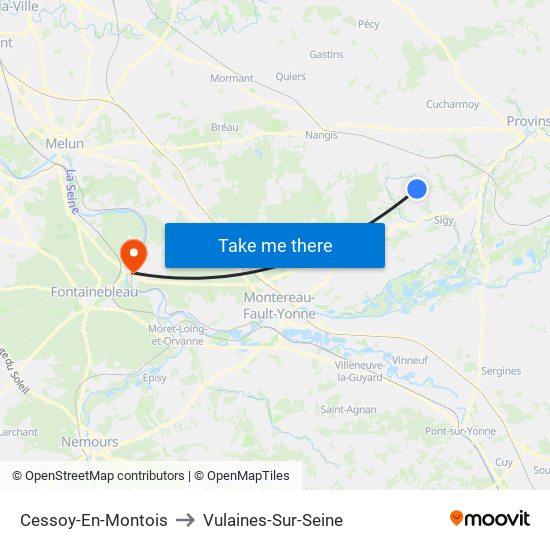 Cessoy-En-Montois to Vulaines-Sur-Seine map