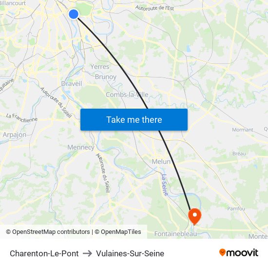 Charenton-Le-Pont to Vulaines-Sur-Seine map