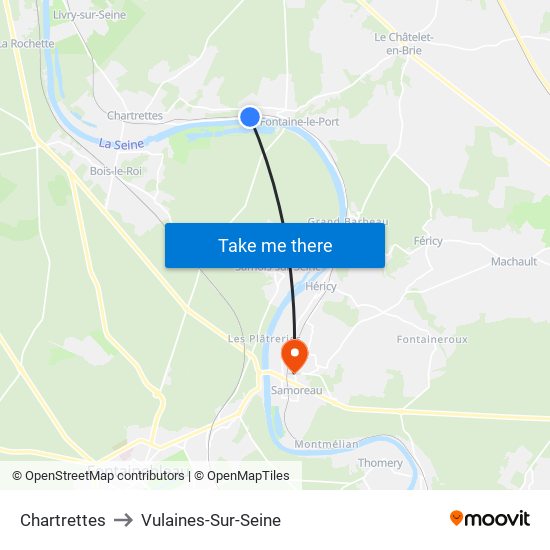 Chartrettes to Vulaines-Sur-Seine map