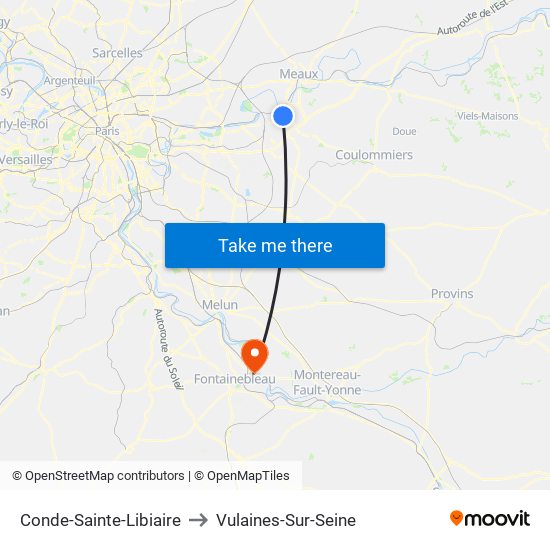 Conde-Sainte-Libiaire to Vulaines-Sur-Seine map