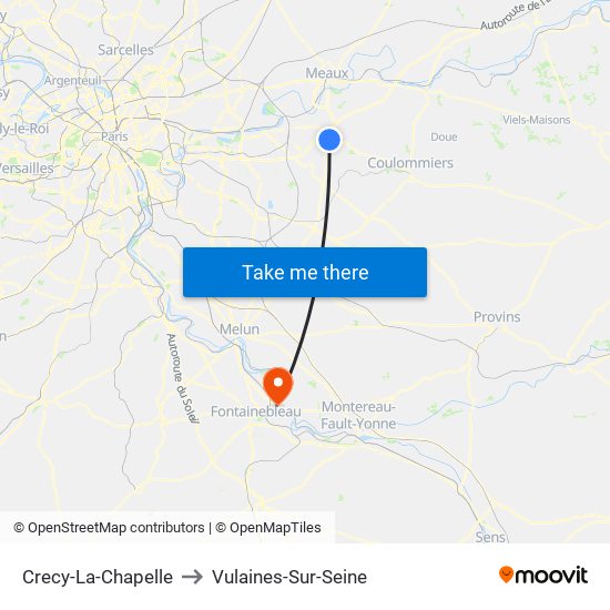 Crecy-La-Chapelle to Vulaines-Sur-Seine map