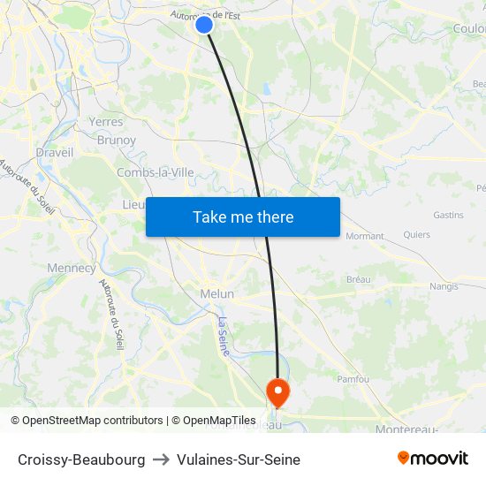 Croissy-Beaubourg to Vulaines-Sur-Seine map