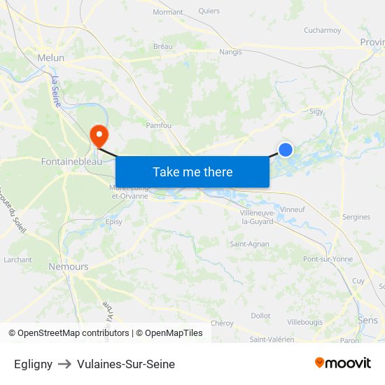 Egligny to Vulaines-Sur-Seine map