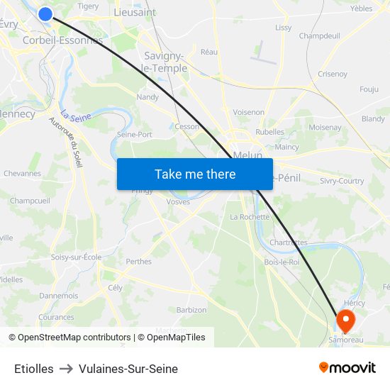 Etiolles to Vulaines-Sur-Seine map