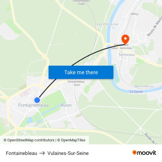 Fontainebleau to Vulaines-Sur-Seine map