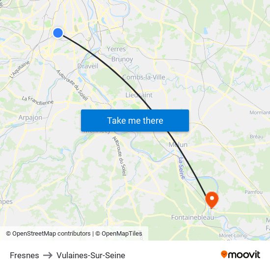 Fresnes to Vulaines-Sur-Seine map