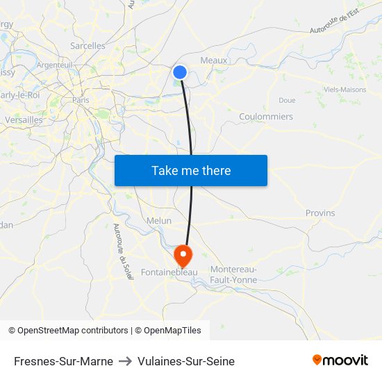 Fresnes-Sur-Marne to Vulaines-Sur-Seine map