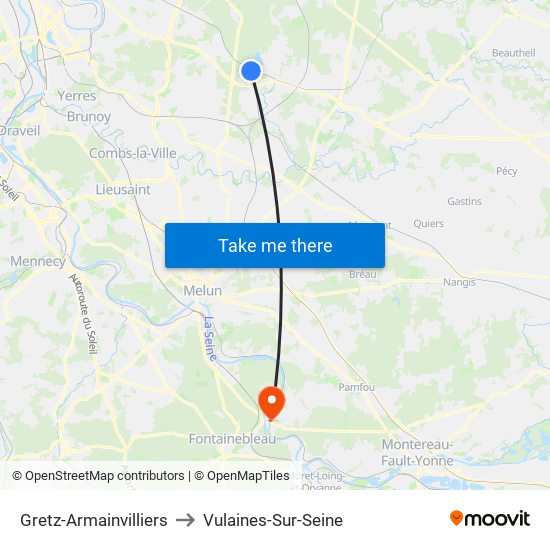 Gretz-Armainvilliers to Vulaines-Sur-Seine map