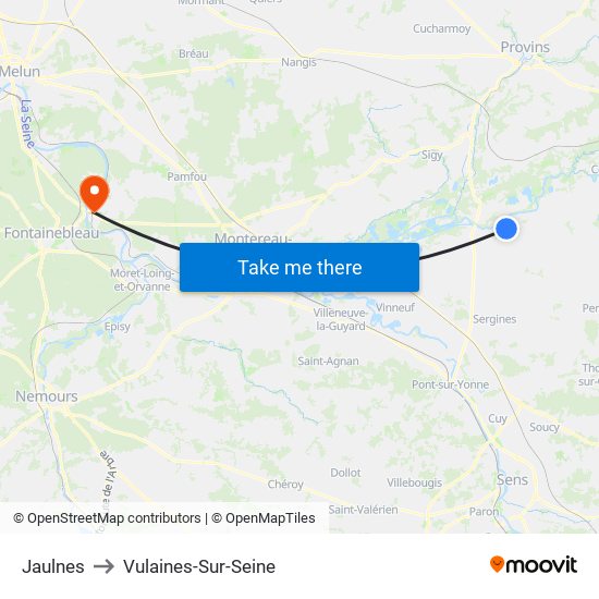 Jaulnes to Vulaines-Sur-Seine map