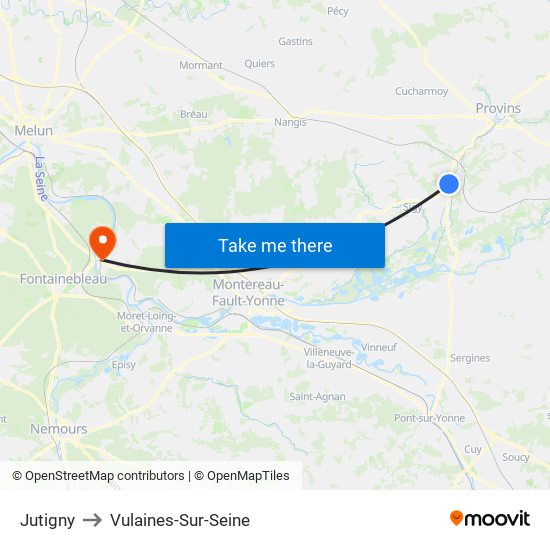 Jutigny to Vulaines-Sur-Seine map