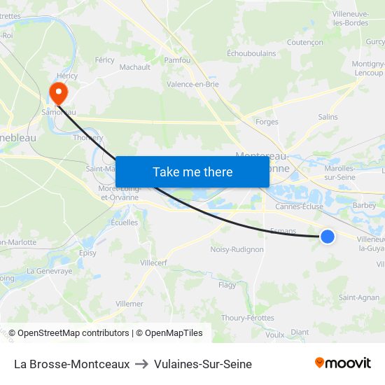 La Brosse-Montceaux to Vulaines-Sur-Seine map