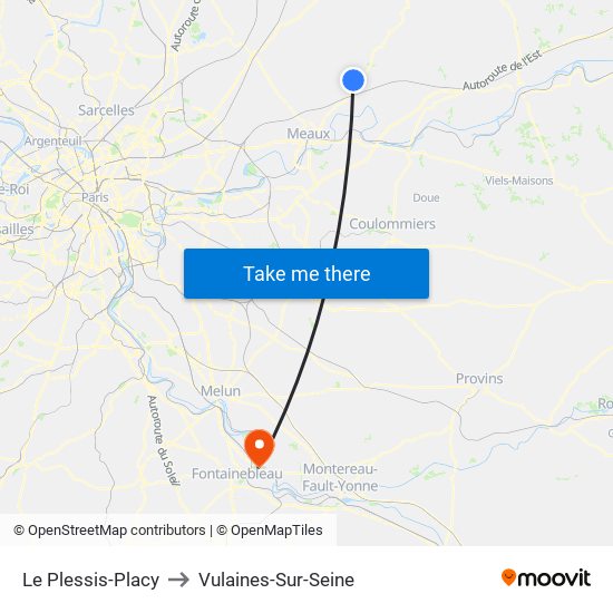 Le Plessis-Placy to Vulaines-Sur-Seine map