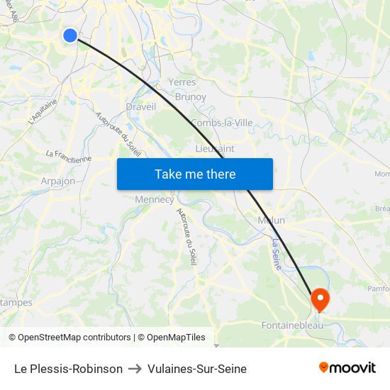 Le Plessis-Robinson to Vulaines-Sur-Seine map