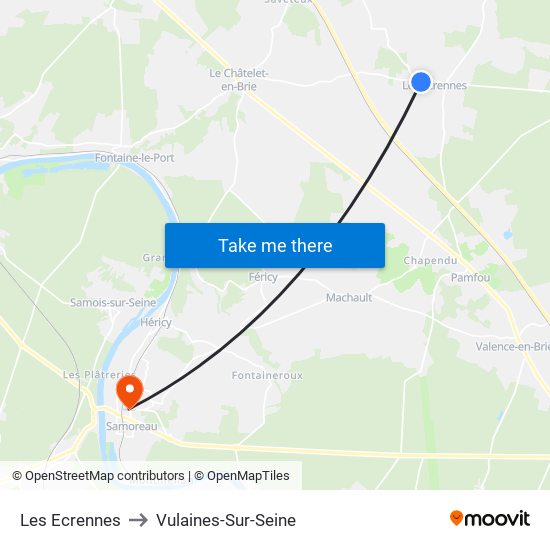 Les Ecrennes to Vulaines-Sur-Seine map