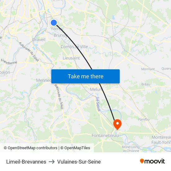 Limeil-Brevannes to Vulaines-Sur-Seine map