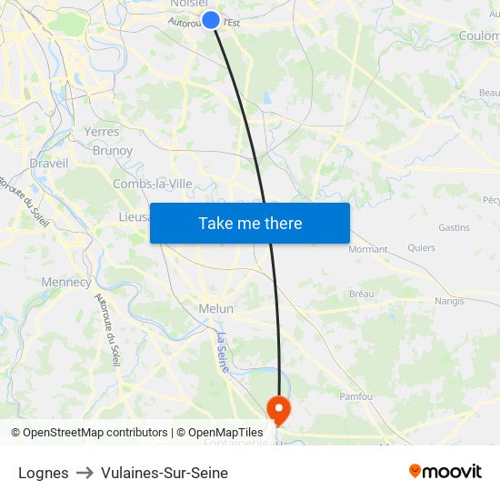 Lognes to Vulaines-Sur-Seine map