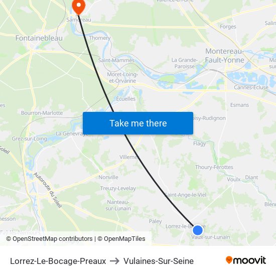 Lorrez-Le-Bocage-Preaux to Vulaines-Sur-Seine map