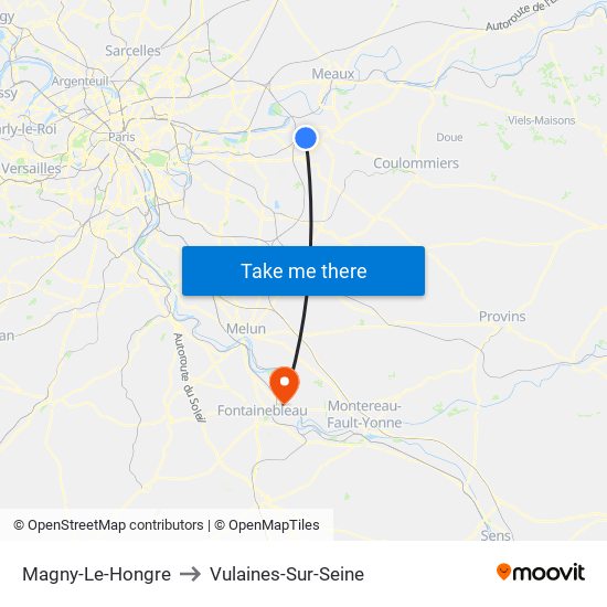 Magny-Le-Hongre to Vulaines-Sur-Seine map