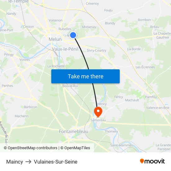 Maincy to Vulaines-Sur-Seine map