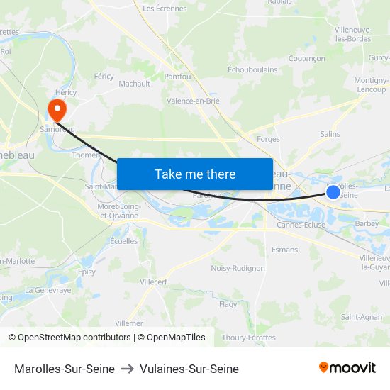 Marolles-Sur-Seine to Vulaines-Sur-Seine map