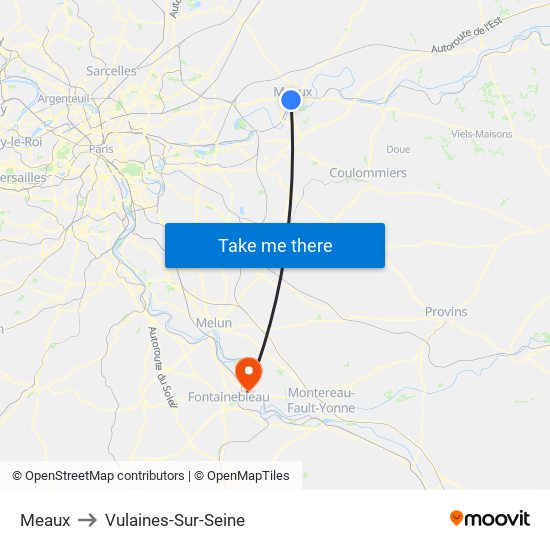 Meaux to Vulaines-Sur-Seine map