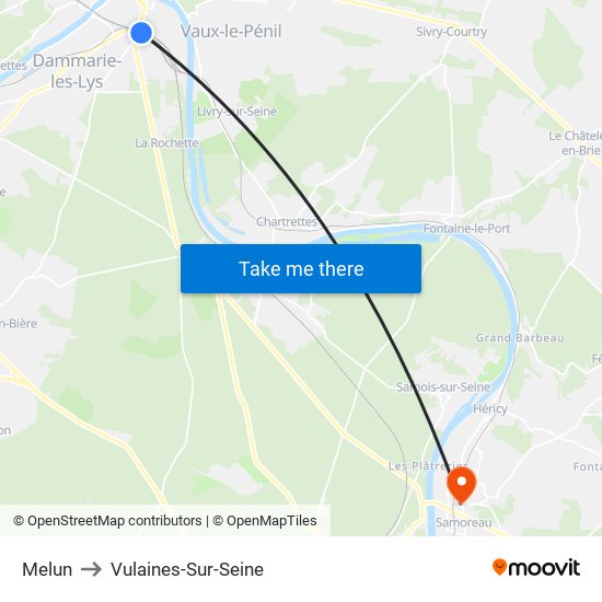 Melun to Vulaines-Sur-Seine map