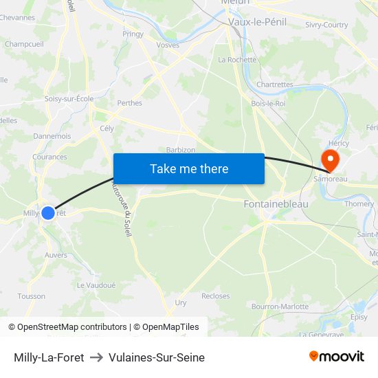 Milly-La-Foret to Vulaines-Sur-Seine map