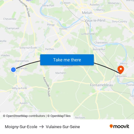 Moigny-Sur-Ecole to Vulaines-Sur-Seine map