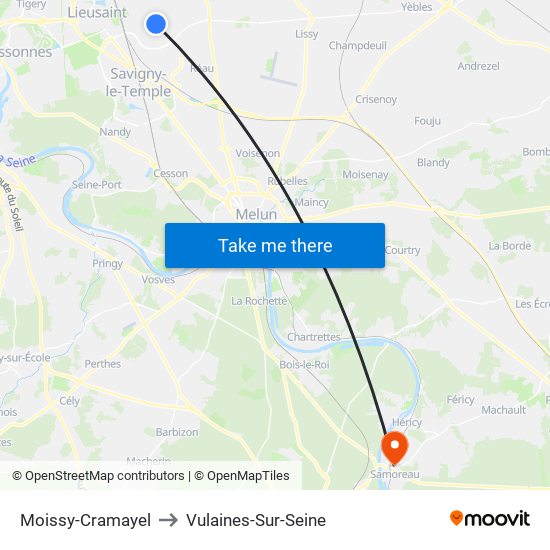 Moissy-Cramayel to Vulaines-Sur-Seine map