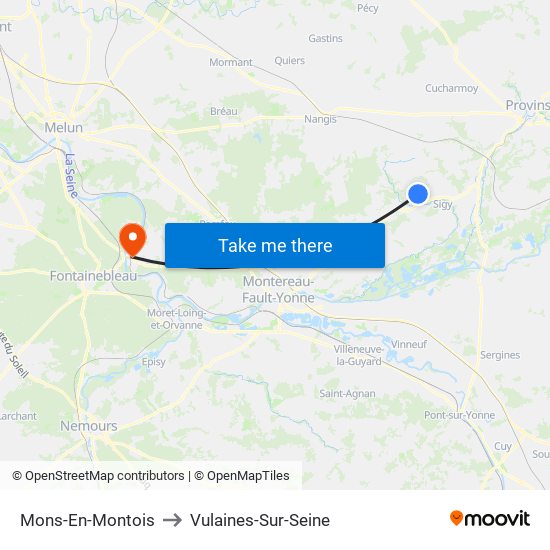 Mons-En-Montois to Vulaines-Sur-Seine map