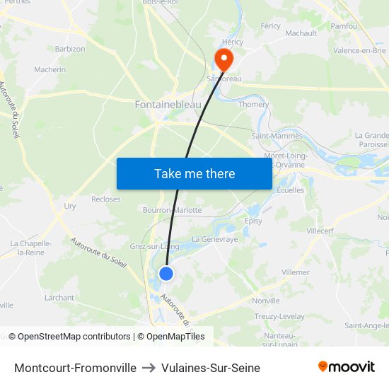 Montcourt-Fromonville to Vulaines-Sur-Seine map