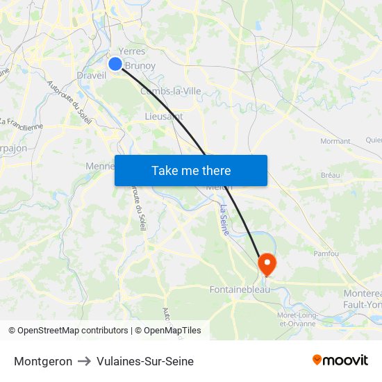 Montgeron to Vulaines-Sur-Seine map
