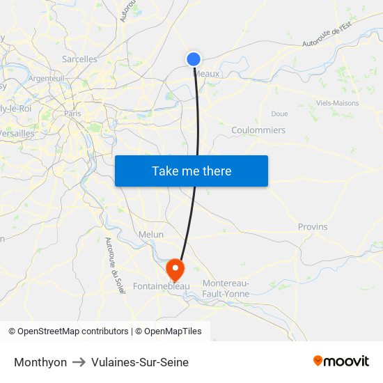 Monthyon to Vulaines-Sur-Seine map