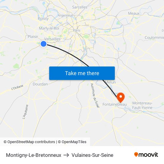 Montigny-Le-Bretonneux to Vulaines-Sur-Seine map