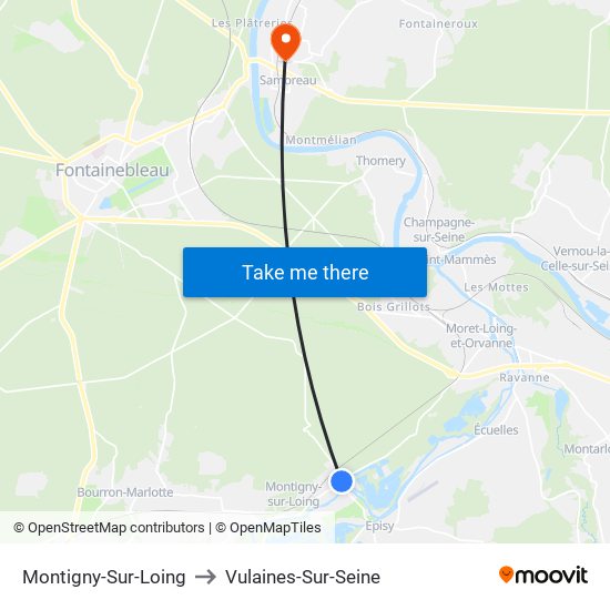 Montigny-Sur-Loing to Vulaines-Sur-Seine map