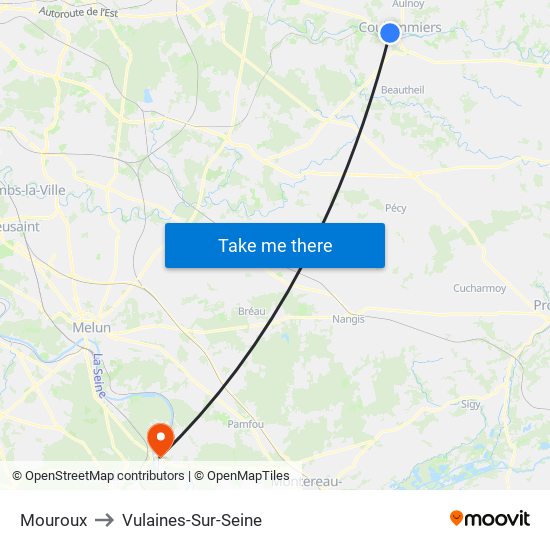 Mouroux to Vulaines-Sur-Seine map