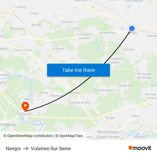 Nangis to Vulaines-Sur-Seine map