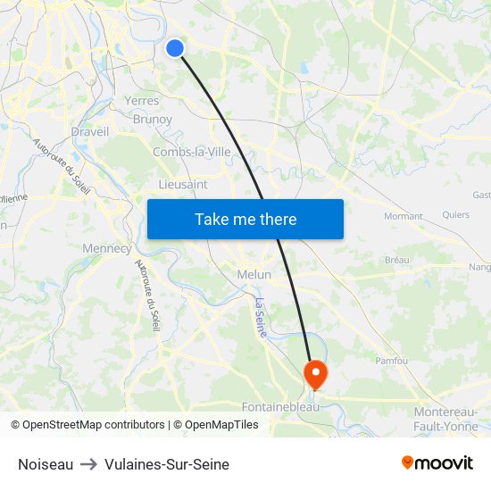 Noiseau to Vulaines-Sur-Seine map
